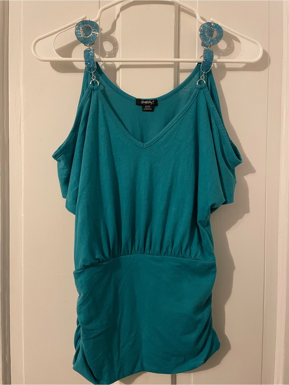 Teal Cold-Shoulder Tank Top with Ring Strap Details